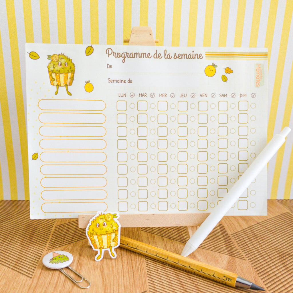 Programme de la semaine pour les enfants illustré momote cupcake.