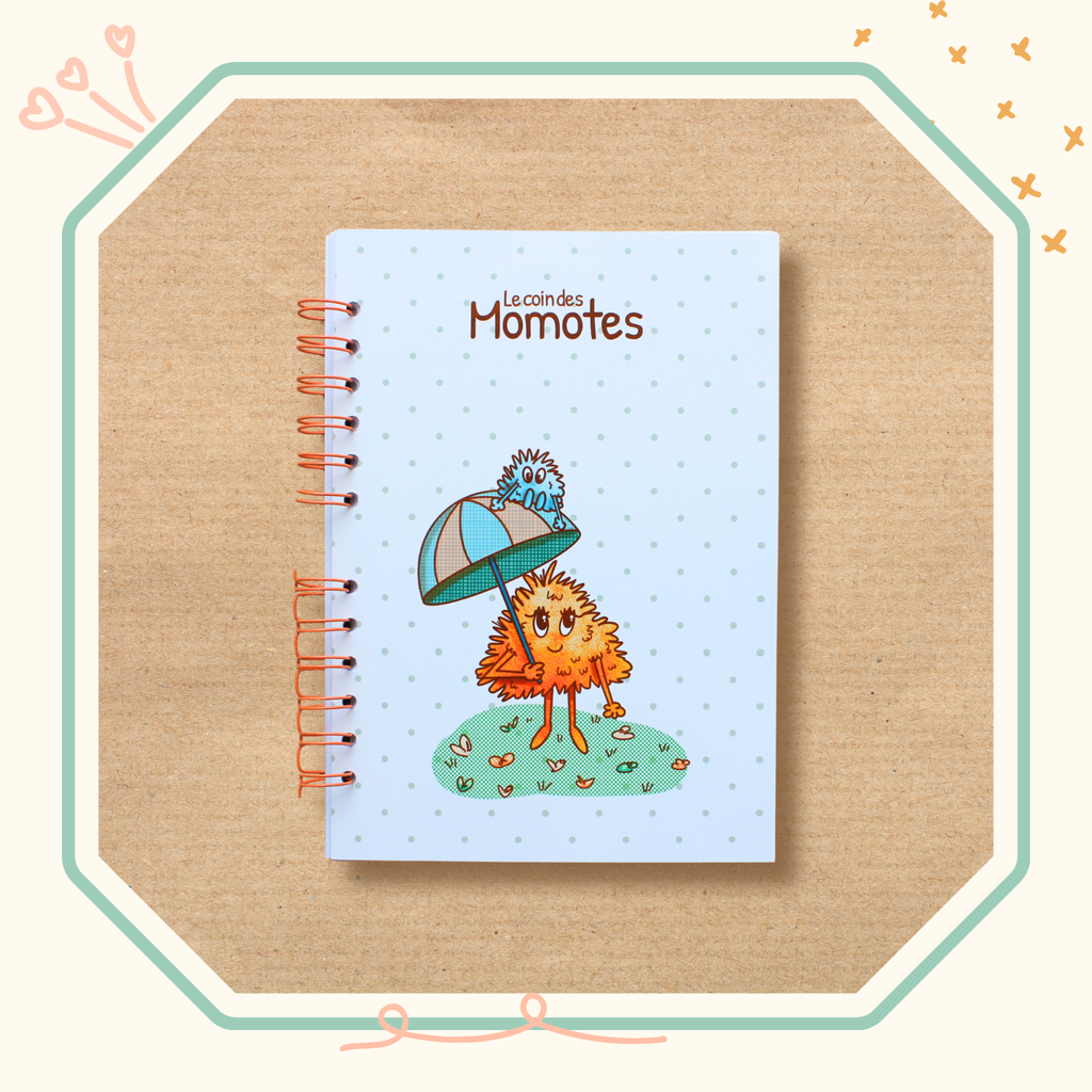 Visuel du cahier spirale illustré d'un duo de momotes.