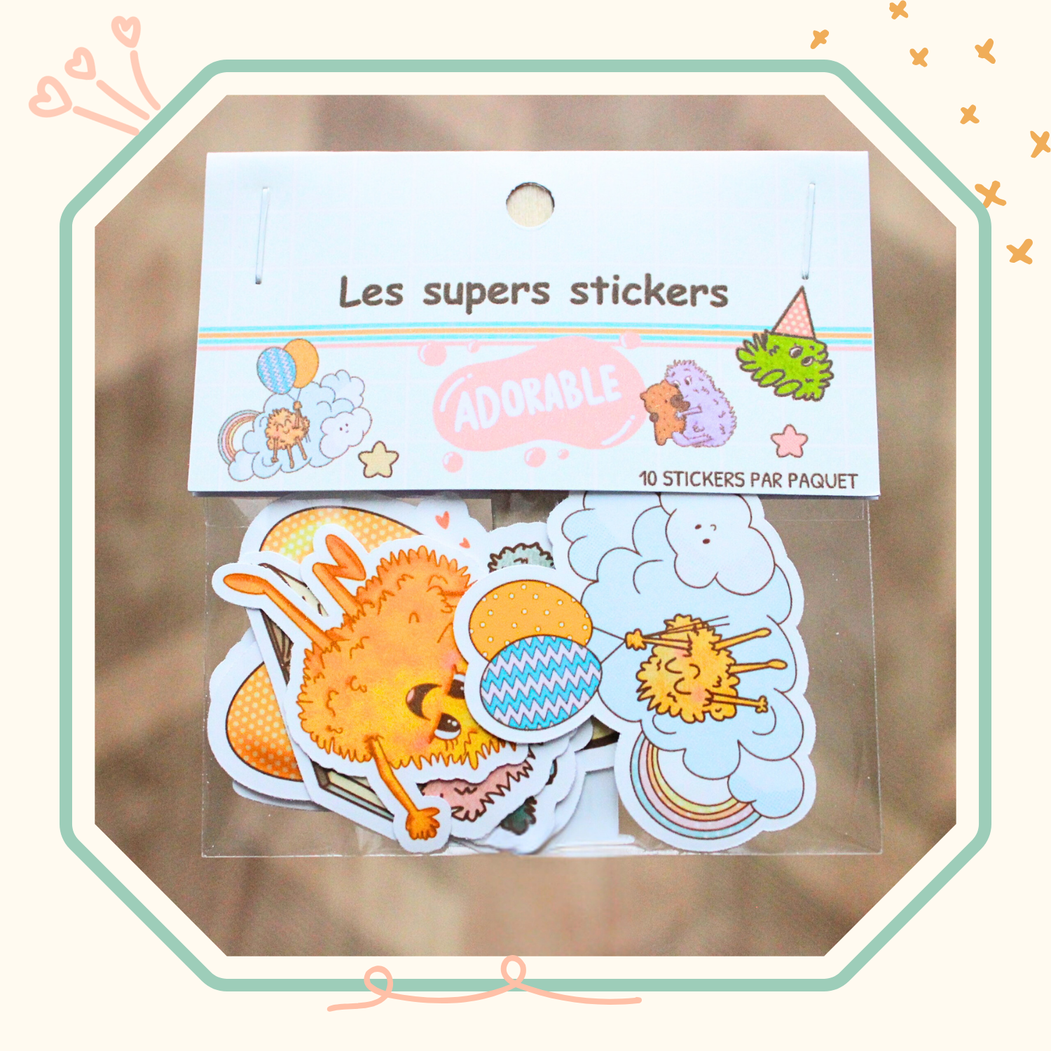 Un sachet de stickers sur le thème adorable, plusieurs momotes adorables.
