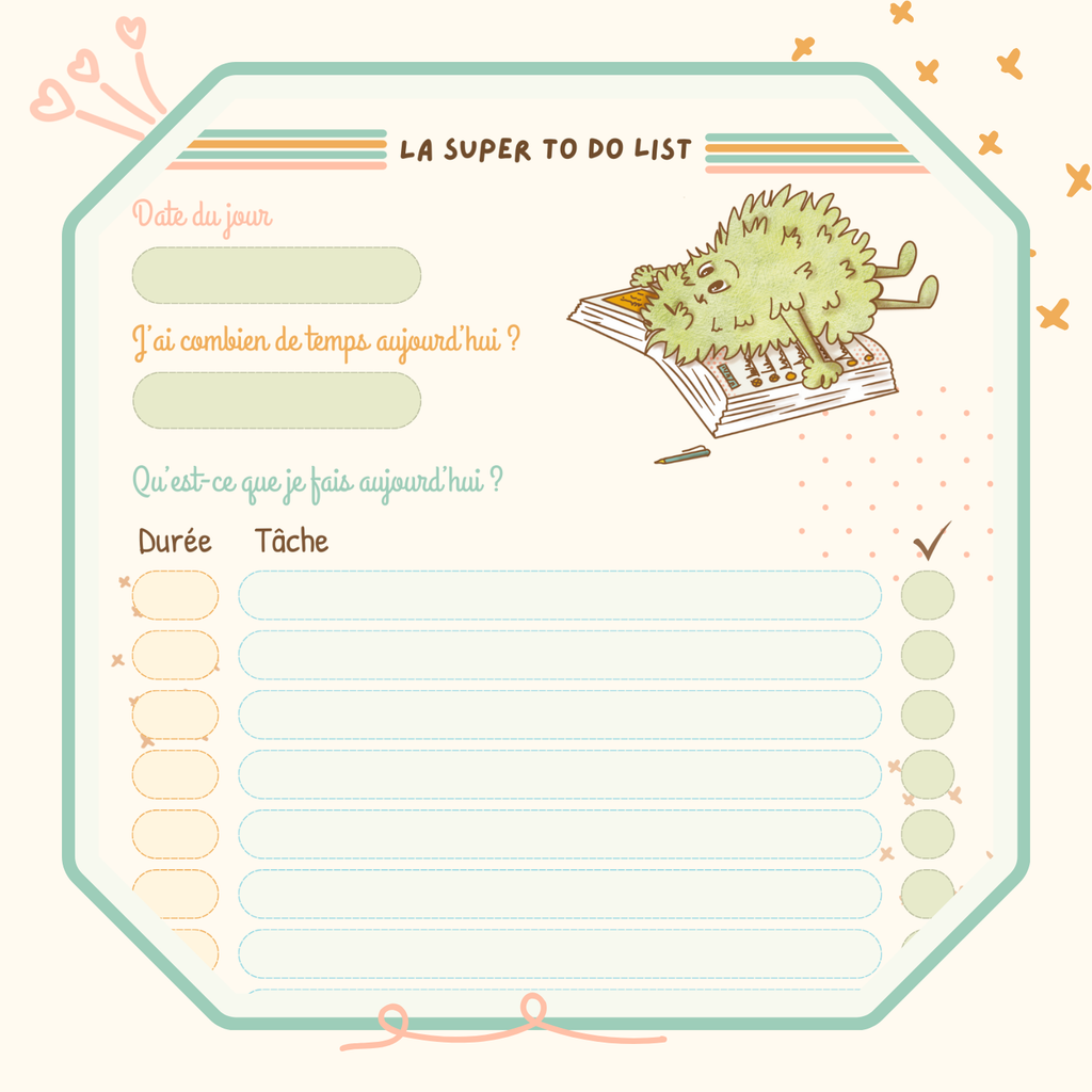 Zoom sur le visuel de la to do list journalière avec gestion du temps.