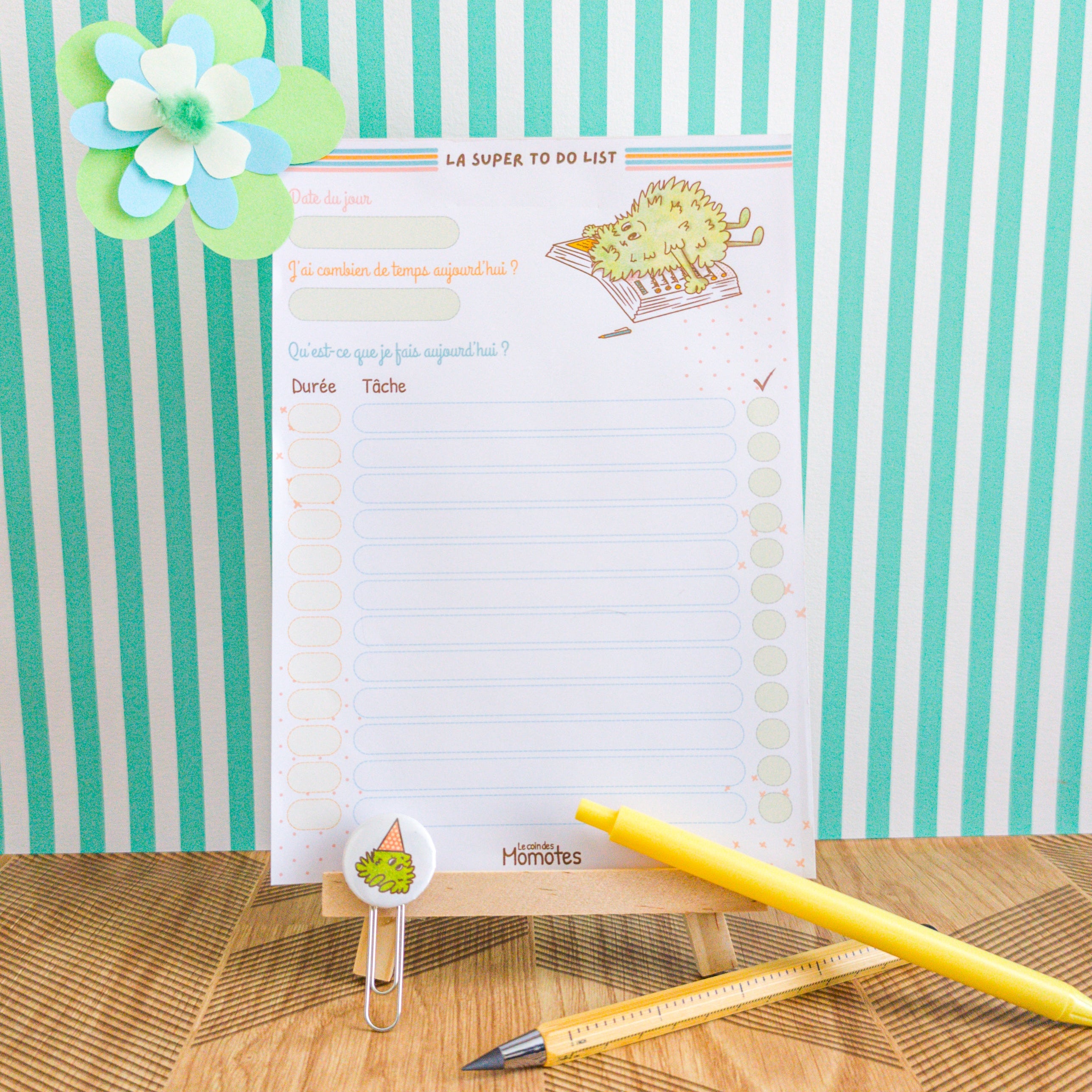 Photo de la todo list du jour avec saisie de la durée par tâche programmée.