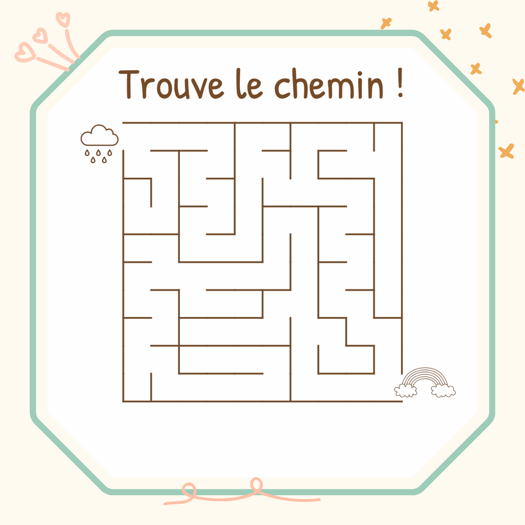 Page du cahier d'activités des momotes avec un labyrinthe